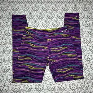 ASICS Girls Purple Multicolor Patterned Leggings, Large, 12